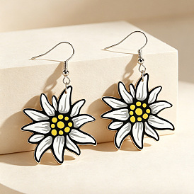 Iron & Acrylic Dangle Earrings for Women, Flower, Silver
