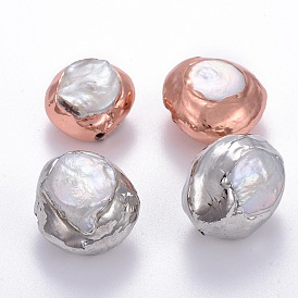 Perles de culture d'eau douce de perles baroques naturelles, recouvert de laiton