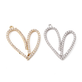 Eco-Friendly Rack Plating Brass Micro Pave Cubic Zirconia Pendants, Long-Lasting Plated, Lead Free & Cadmium Free, Heart