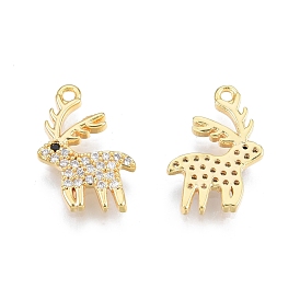 Brass Pave Clear Cubic Zirconia Charms, Nickel Free, Deer
