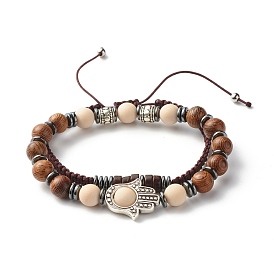 Набор эластичных браслетов с кодом Морзе, браслеты с хамсой / рука мириам, браслеты из бусин из натурального ископаемого, дерева и синтетического гематита, секретное сообщение счастливый подарок для мужчин женщин