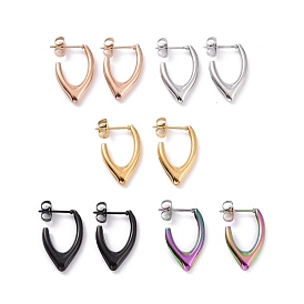 304 Stainless Steel V-shape Stud Earrings, Half Hoop Earrings for Women