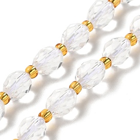 Natural Quartz Crystal Beads Strands, with Seed Beads, Faceted, Oval