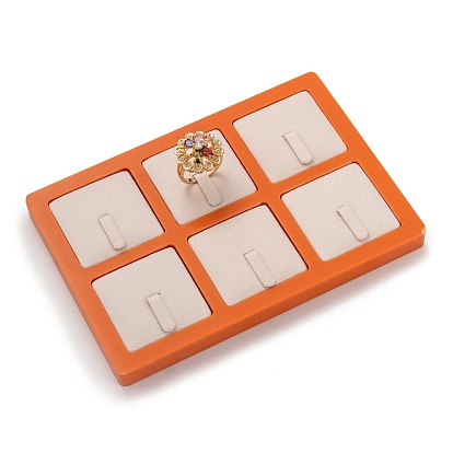 Resin Artificial Marble Finger Rings Display Tray, with 6 Grids PU Leather Holder, Jewelry Storage Box, Rectangle
