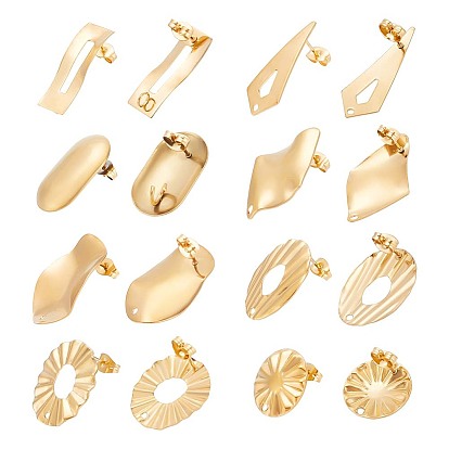 8 стиль 304 фурнитура для сережек-гвоздиков из нержавеющей стали, с вертикальными петлями и ушными гайками/задними частями серег, овальные и плоские круглые и прямоугольные и конусные