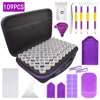 Diamond Painting Tools Kits, Including Tary, Plastic Box, Pen, Tweezers, Glue Clay, Scraper, Sticker, OPP Bag, Funnel, Clamp and Pad
