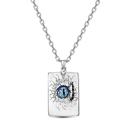SHEGRACE Titanium Steel Pendant Necklaces, with Acrylic and Lobster Caw Clasps, Rectangle with Dragon Eye
