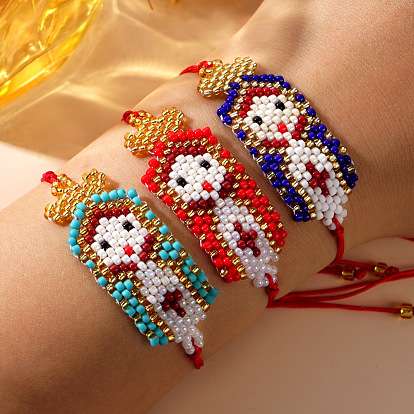 Браслеты ручной работы из стеклянных бисерных звеньев, Браслет из плетеного волоконного шнура для женщин, пиксельная девушка