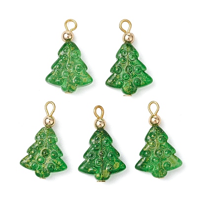 5шт. стеклянные подвески с латунными бусинами, с золотыми тонами железных петель, рождественская елка