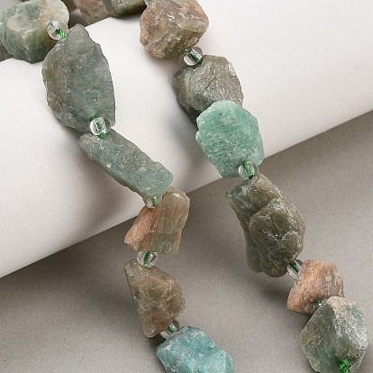 Natural Amazonite Beads Strands, Raw Rough, Nuggets, with Seed Beads