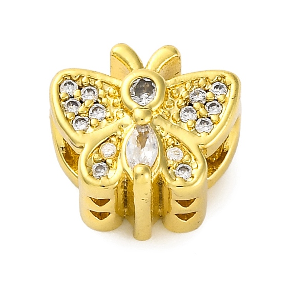 Реечное покрытие латунь микро паве кубический цирконий европейские бусины, бабочка, бусины с большим отверстием, долговечный, без кадмия и без свинца