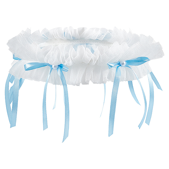 Кольцо для ноги из полиэфирного кружева и пластикового жемчуга, атласная лента-бантик на ногу