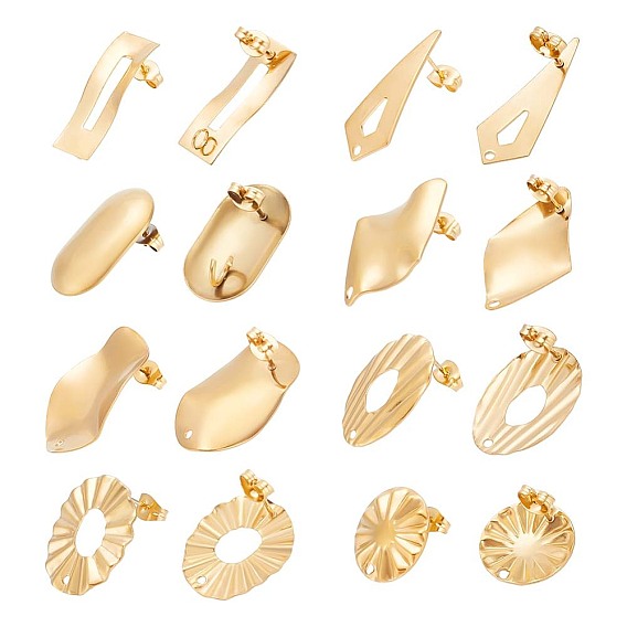 8 стиль 304 фурнитура для сережек-гвоздиков из нержавеющей стали, с вертикальными петлями и ушными гайками/задними частями серег, овальные и плоские круглые и прямоугольные и конусные