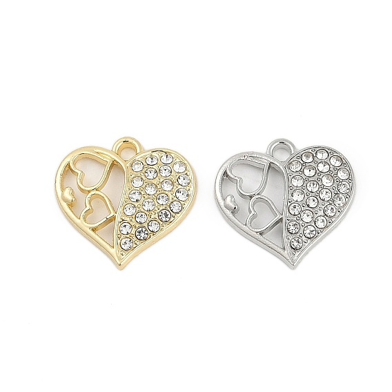 Подвески из сплава с микропаве из стразов, сердце, выдолбить