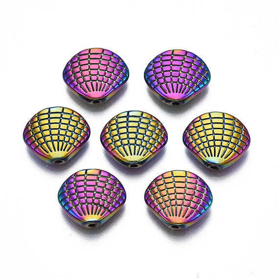 Rack Plating Rainbow Color Alloy Beads, Cadmium Free & Nickel Free & Lead Free, Shell Shape