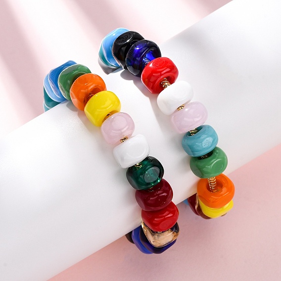 Ручной работы Lampwork бисер браслеты, плоско-круглые, с латунной найти, долговечный