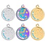 201 Stainless Steel Rhinestone Pendants, Flat Round with Planet & Moon & Star Charm