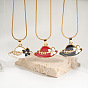 304 Stainless Steel Enamel Pendant Necklaces for Women, Flower Hat, Golden