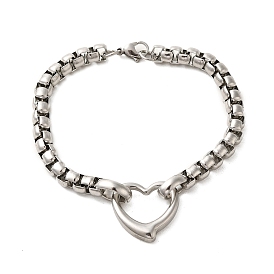 202 Stainless Steel Chain Bracelet, with 304 Stainless Steel Charm for Women