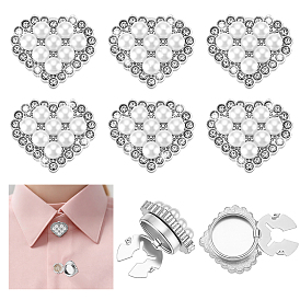 6Stück Manschettenknöpfe aus Legierung, Herz, mit Strass-Cabochons und Imitationsperlen