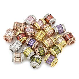 Rack Plating Brass Micro Pave Cubic Zirconia European Beads, Long-Lasting Plated, Lead Free & Cadmium Free, Column