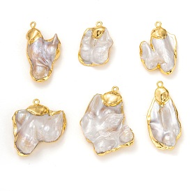 Natural Pearl Pendants, with Golden Brass Findings, Nuggets