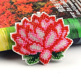 Lotus Pendant Keychain Bead Embroidery Beginner Kits, Including Plastic Bead, Embroidery Fabric & Thread, Needle, Keychain Rings, Cotton Fill