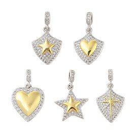 Rack Plating Brass Micro Pave Clear Cubic Zirconia Pendants, Cadmium Free & Lead Free, Long-Lasting Plated, Gold, Platinum