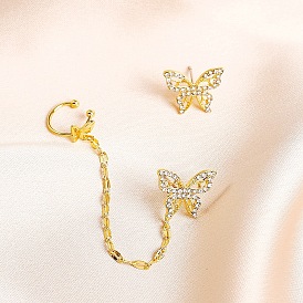 Delicate Long Chain Earrings with Ear Cuffs and Butterfly Clips for Non-Pierced Ears
