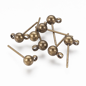 Brass Ball Post Ear Studs, with Loop, Nickel Free