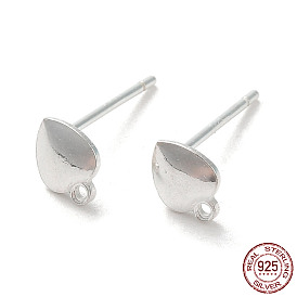 Teardrop 925 Sterling Silver Stud Earring Finddings, with Horizontal Loops, with S925 Stamp