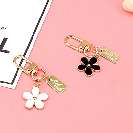 Alloy Enamel Flower Pendant Keychains, Rectangle Tag Keychains, with Iron Findings