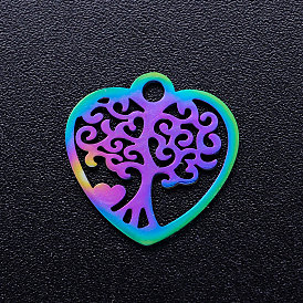 Ion Plating(IP) 201 Stainless Steel Pendants, Heart with Tree of Life