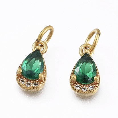 Charmes de zircone cubique en laiton non plaqués, avec des anneaux de saut, larme, sans nickel
