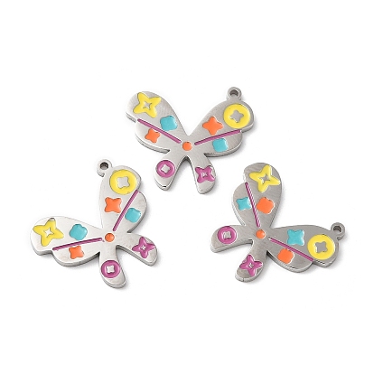 316L Surgical Stainless Steel Pendants, with Enamel, Butterfly Charm