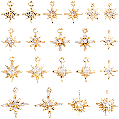 20 piezas 10 estilos latón micro pavé colgantes de circonita cúbica, encantos estrella