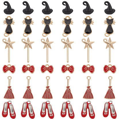 60Pcs 6 Styles Witch Theme Alloy Pendants, with Enamel & Baking Paint, Mixed Shapes