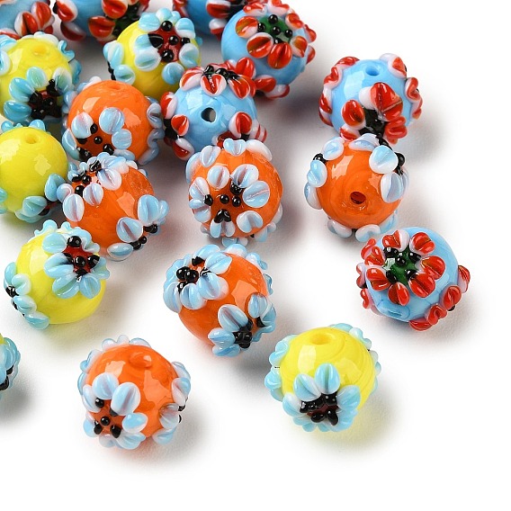 Бусины лэмпворк , круглая с цветком