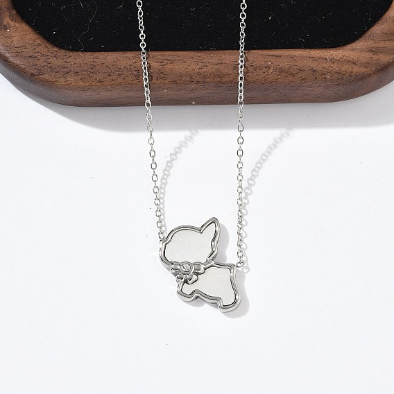 304 ожерелья с подвеской в форме милой кошки из нержавеющей стали с натуральным белым ракушечным камнем для женщин