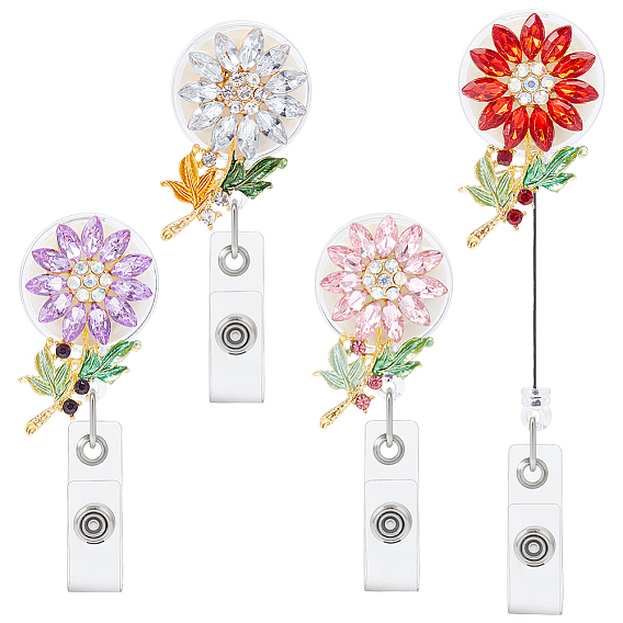 4шт. держатели для бейджей из сплава со стразами, пристегивающиеся, выдвижные, Держатели тег карт