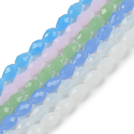 Гальванические стекляныне бусины, имитация нефрита, граненые, слеза