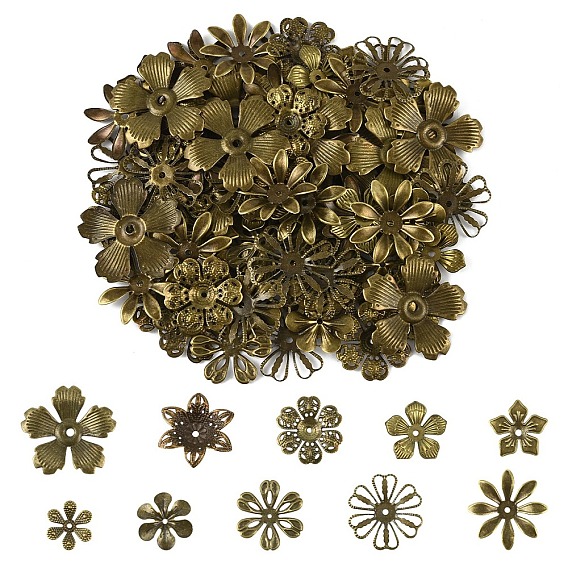 200 шт. 10 стили железные колпачки для бусин, цветок
