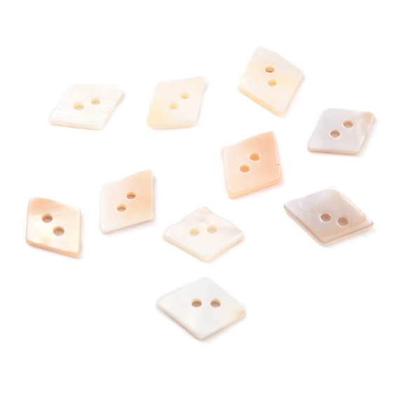 2-Hole, Natural Freshwater Shell Buttons, Flat Rhombus