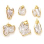 Natural Pearl Pendants, with Golden Brass Findings, Nuggets
