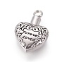 Retro 304 Stainless Steel Pendants, Perfume Bottle, Heart with Word Forever Loved, For Valentine's Day