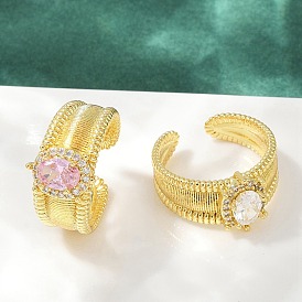 Открытые манжеты из латуни с микропаве и цирконием для женщин, овальные, стойки покрытие, прочное покрытие, без кадмия и без свинца