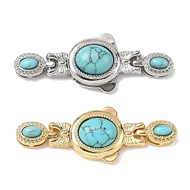 Застежки латунные коробки, с синтетическими бирюзовый, овальные