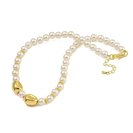 Rack Plating Brass & ABS Plastic Pearl Beads Beaded Necklaces for Women, Cadmium Free & Lead Free, Long-Lasting Plated