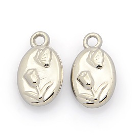 CCB Plastic Pendants, Oval Carved Flower and Butterfly, 19x11x4mm, Hole: 2mm