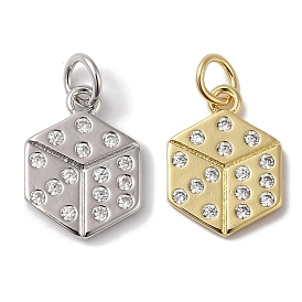 Rack Plating Brass Micro Pave Clear Cubic Zirconia Pendants, with Jump Ring, Long-Lasting Plated, Lead Free & Cadmium Free, Hexagon